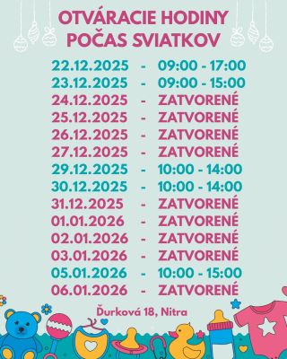 Sviatočné otváracie hodiny 🎄🎅 Tešíme sa na teba v Nitre na Ďurkovej 18 🤩